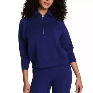 Spanx Air Essentials Half Zip Sweatshirt Pullover Midnight Iris Purple Blue L